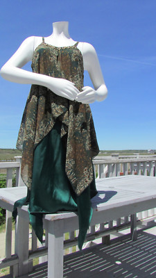 NEW M The Pyramid Collection dress green satin chiffon layer wood nymph costume