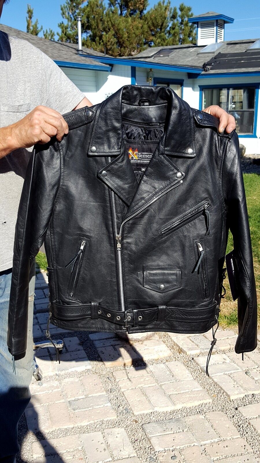 X ELEMENT Men/Woman Black Leather MOTORCYCLE Jacket EMBOSSED X ELEMENT Men/Woman Black Leather MOTORCYCLE Jacket EMBOSSED