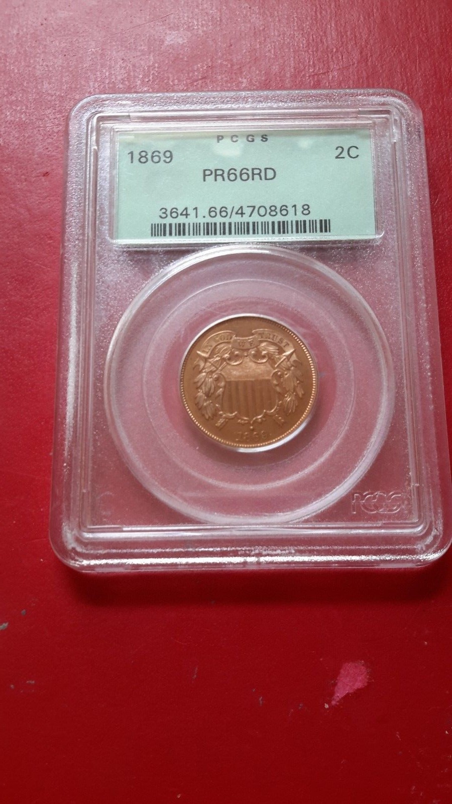 1869 2C  proof 66red pcgs nice!