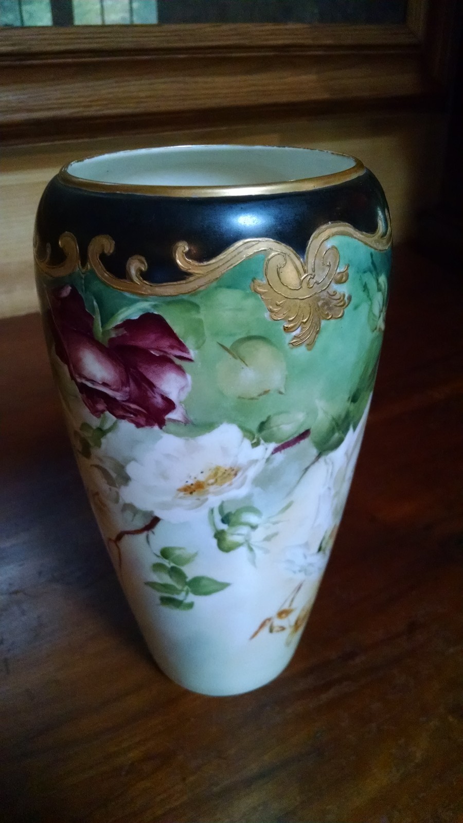 Antique Belleek Willets ROSES Vase Signed M. E. Green 8-1/2