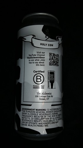 Empty  The ALchemist Holy Cow 16  oz beer can