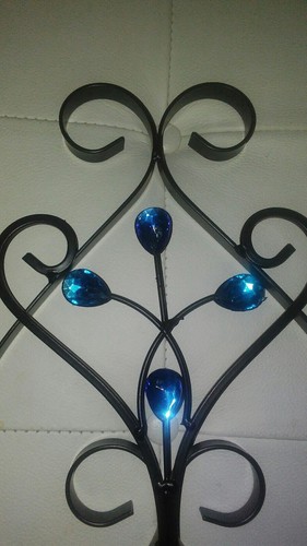 Spanish Black Wrought Iron Sconces-Candle Holders WALL CANDELABRAS BLUE JEWELS