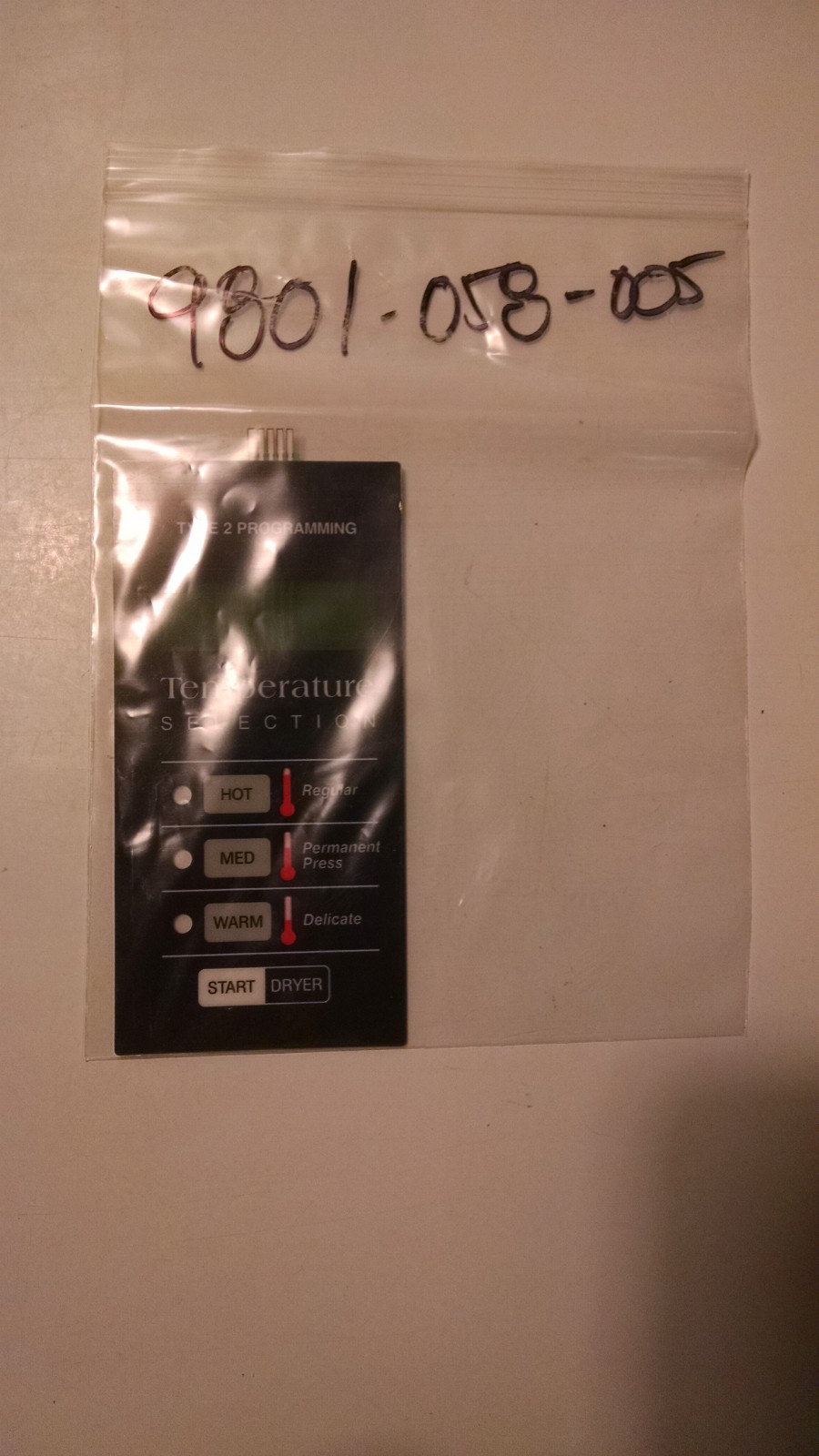 Dexter #9801-058-005 Dryer Switch Assy, Membrane, New