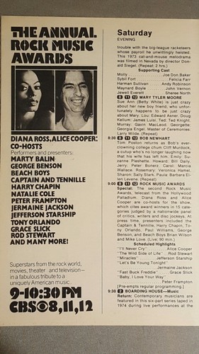 CBS 1976 Alice Cooper Diana Ross ROCK MUSIC AWARDS  TV Ad  SHIPS FREE