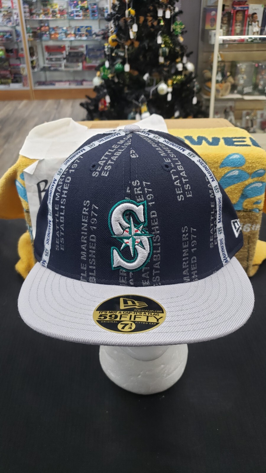 応援グッズ SEATTLE Mariners 59fifty new era 7 1/2 NWT SEATTLE MARINERS ESTABLISH LOGO FITTED HAT NEW ERA