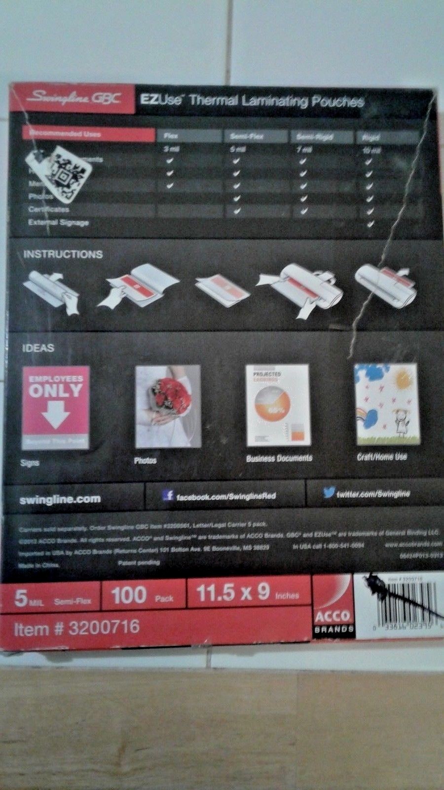 New Swingline GBC Letter Size Speed Thermal Laminating Pouches 11.5 X 9