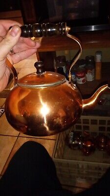 Vintage Copper Teapot Tea Kettle w/ Handle & Lid