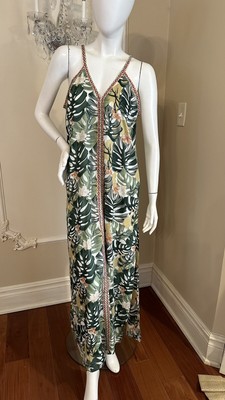 America & Beyond Palm Leaf Print Beach Coverup Maxi Dress Size M