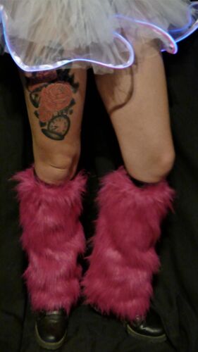 Pink Furry Leg Warmers -  One Size - Fluffies party dance HOT PINK