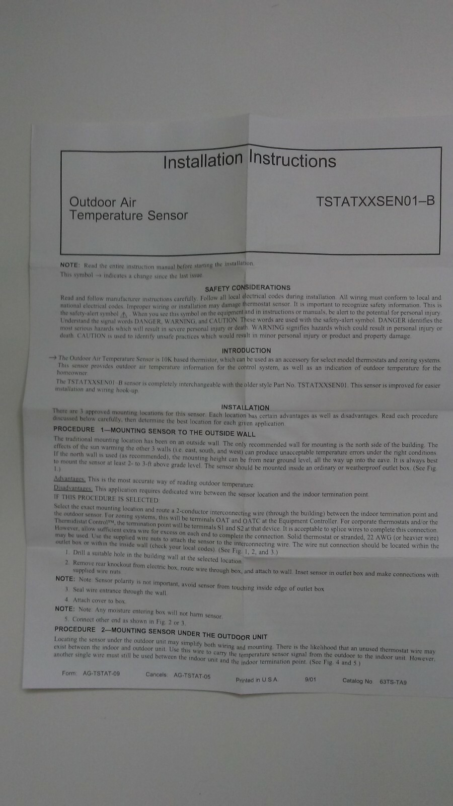 OEM Carrier Bryant TSTATXXSEN01B Thermistor Outdoor Air Temperature