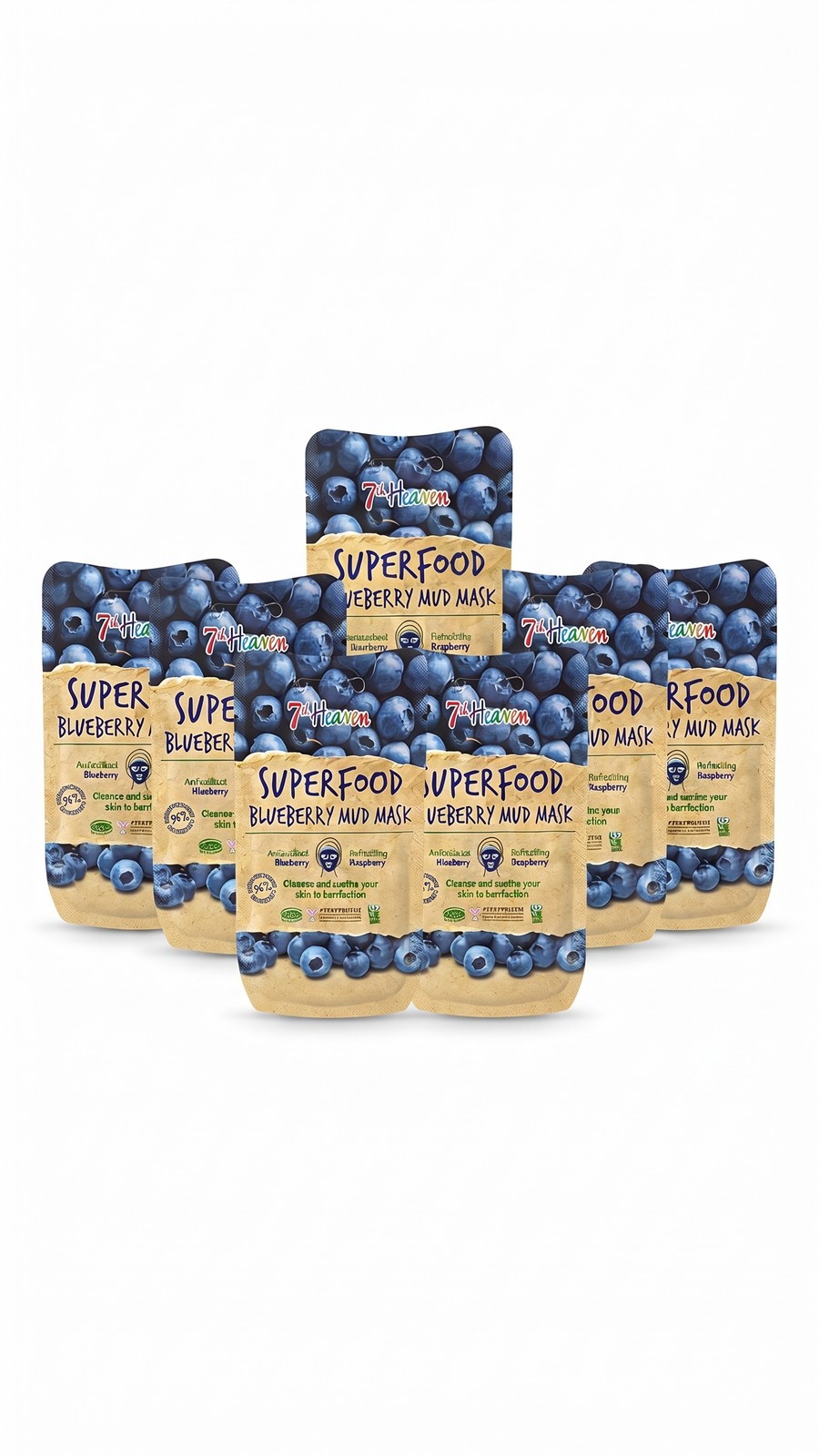 7th Heaven Blueberry Superfood Mud Mask Pack of 6 Antioxidant Clay UK