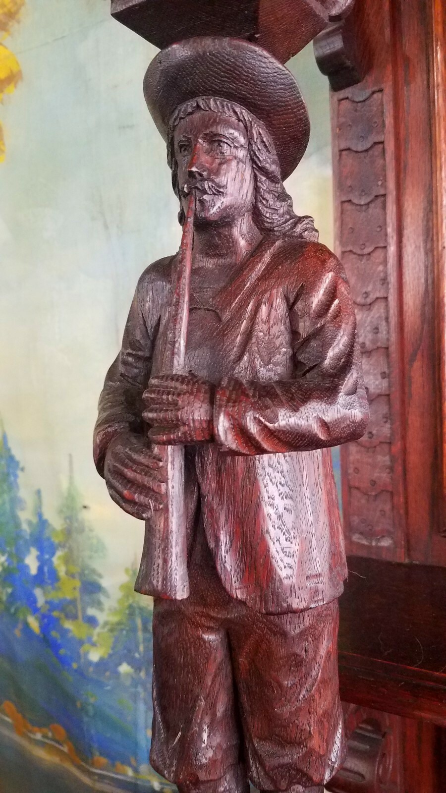 VICTORIAN QUARTERSAWN OAK FIGURAL SIDEBOARD LIONS MEN PLAYING INSTRUMENTS