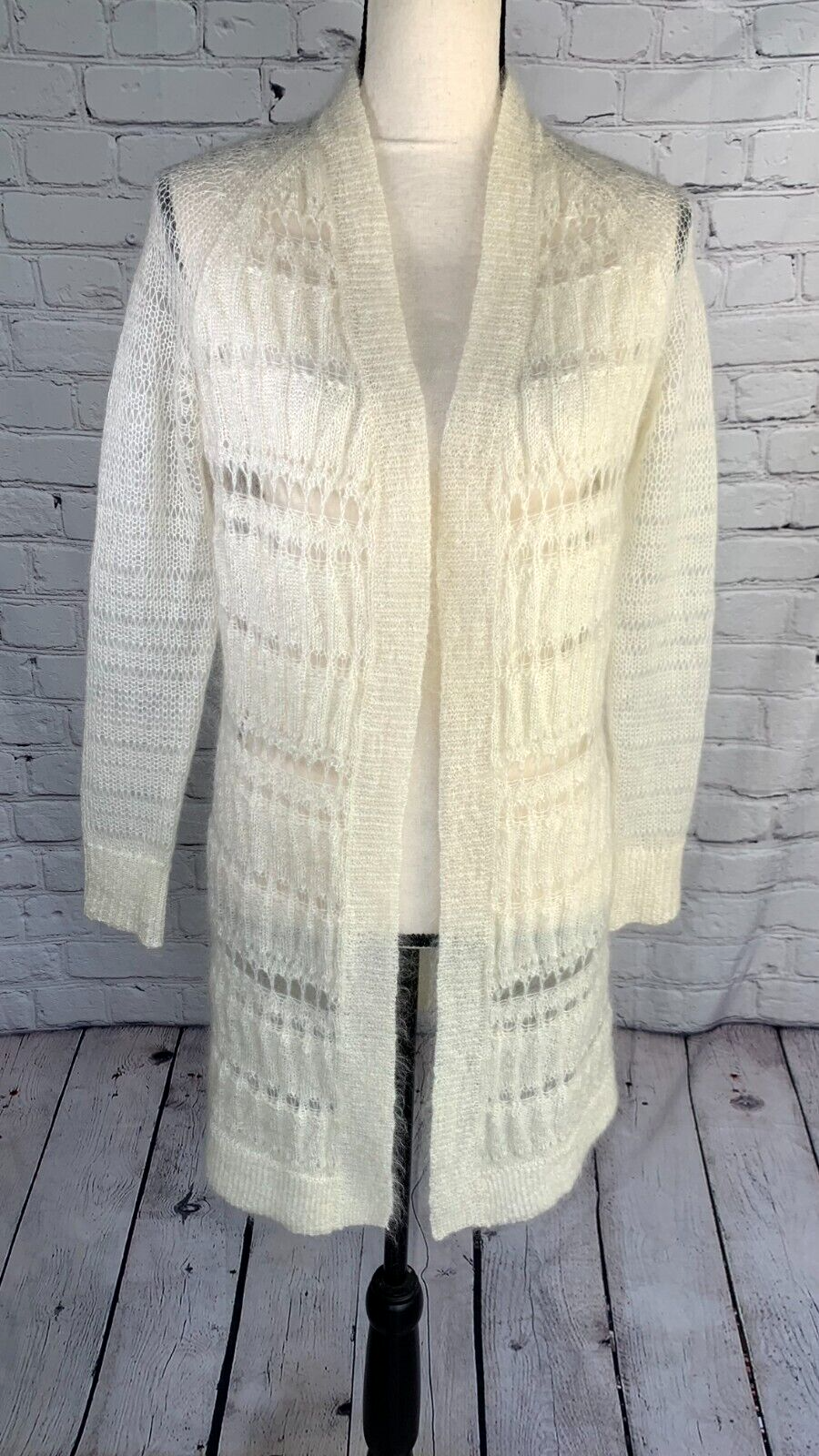Allsaints Womens Wool Mohair Crochet Open Cardigan Long