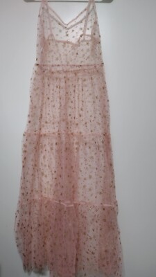 Sheer Gold Glitter Star Mesh Top Overlay Midi Tulle Dress See Through XL
