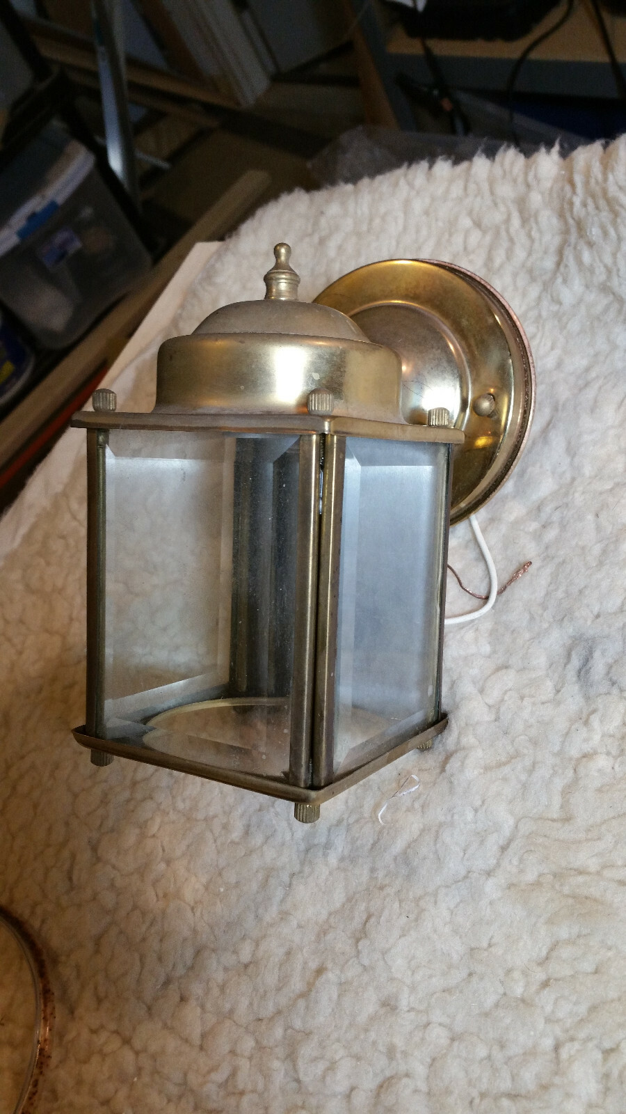 VINTAGE BEVELED GLASS LIGHTED WALL LIGHT FIXTURES SCONCES