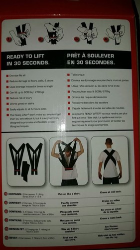 READY LIFTER Moving Lifting Aid Furniture Straps Harness Equipment Couch Move