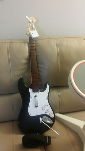 Nintendo Wii Rock Band Wired Drum Controller Bundle 19092 w/Pedal Sticks, guitar