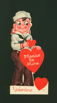 Please Be Mine Valentine Children's Valentine Card Sailor Boy Head Moves