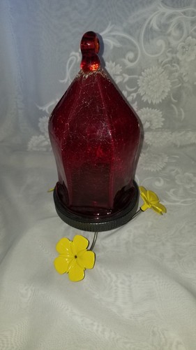 Red Crackle Glass Hummingbird Feeder