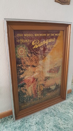 Antique DUBUQUE IOWA BREWING TUCHFARBER Beer Sign Painted Glass Pre-Prohibition