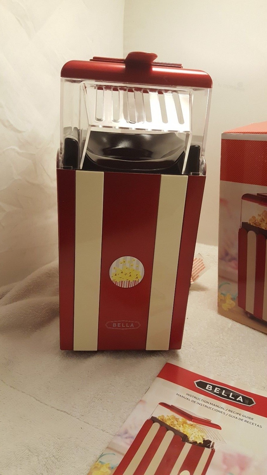 BELLA 13554 Hot Air Popcorn Maker, Red and White  --USED--