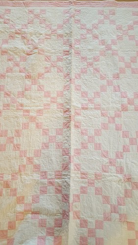 Vintage Pink & White Quilt Small Child's Hand  Quilted 57