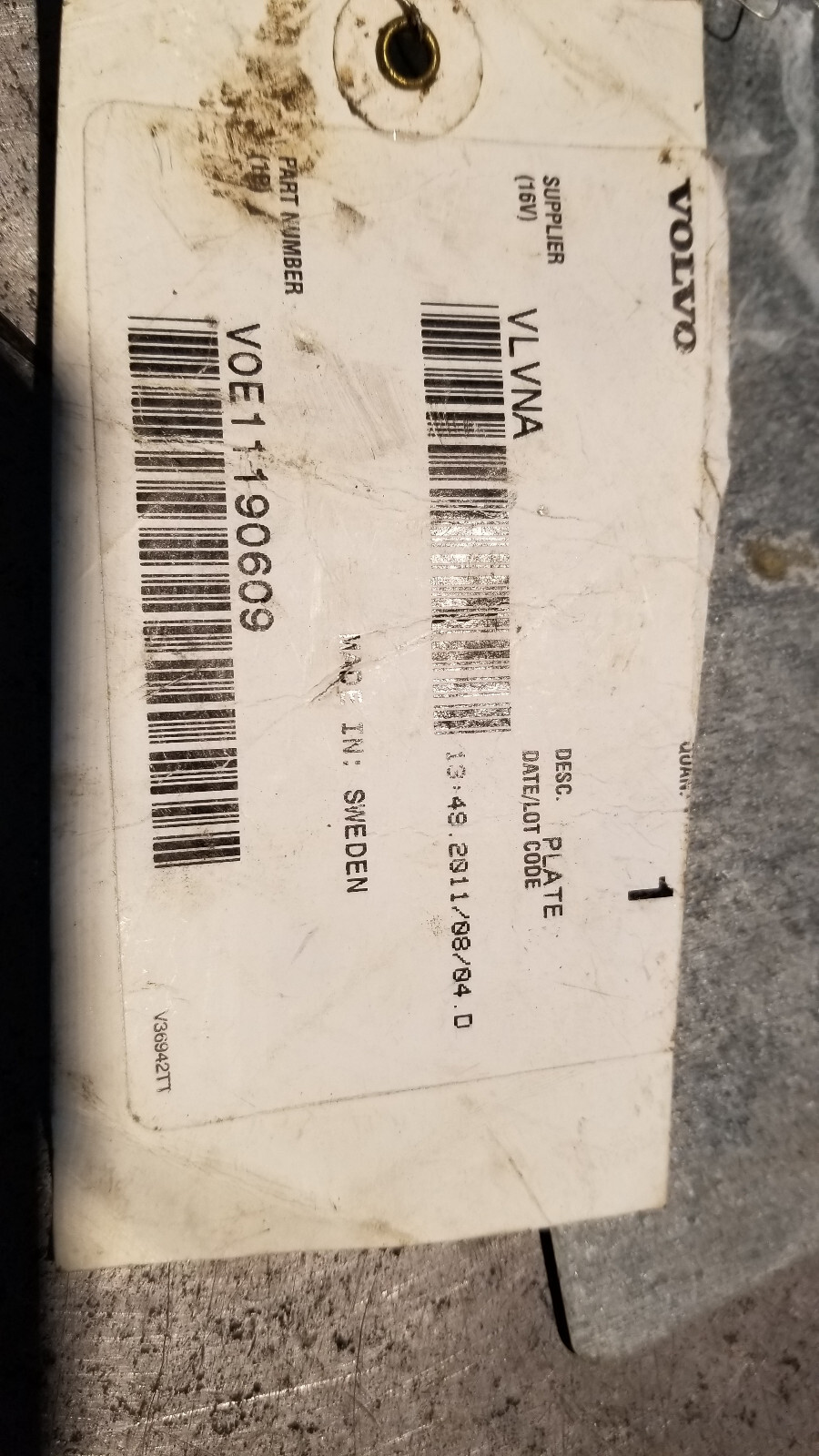 VOE11190609 VOLVO PLATE 11190609 - Picture 3 of 3