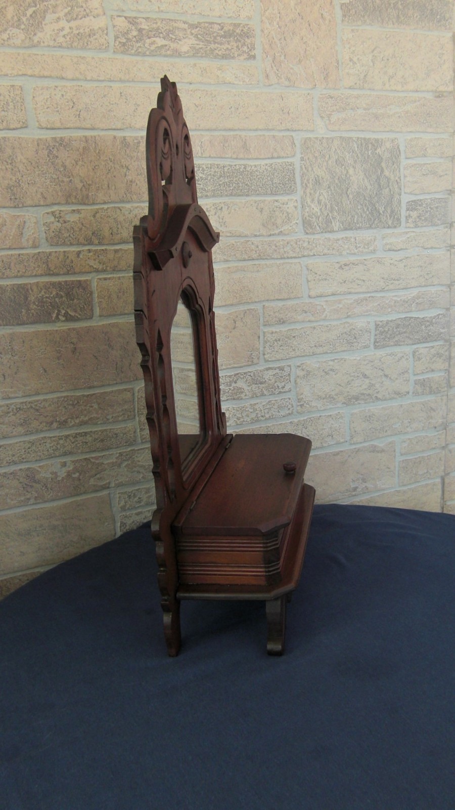 Antique Wooden Victorian Style 19th C Vanity Shaving Mirror, Storage Compartment