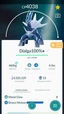 Pokemon Trade Go -- Dialga Level 40 with Draco Meteor for PVP Master