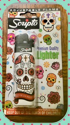 New Sugar Skulls  Dia De Los Muertos Scripto Disposable Lighter