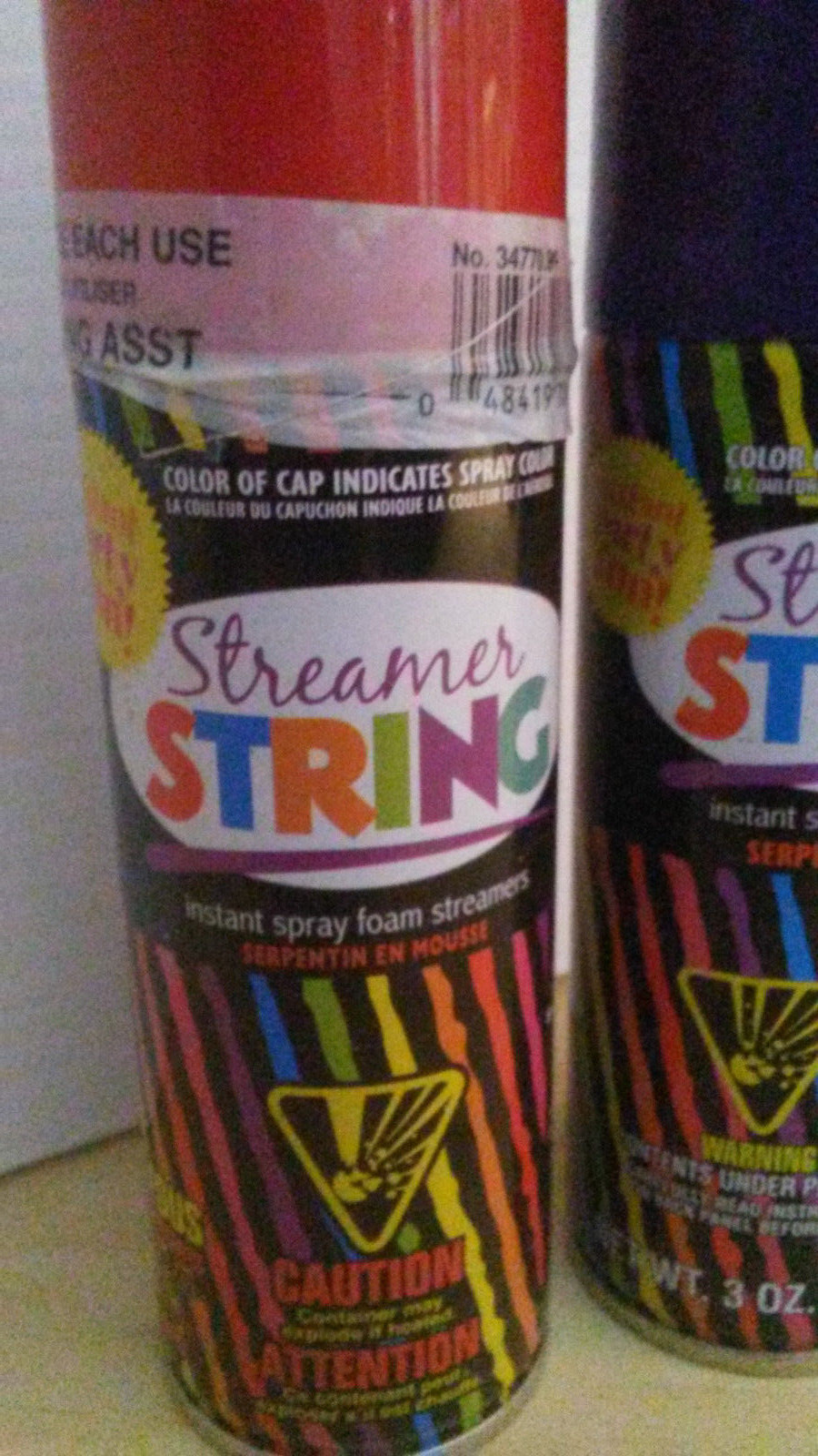 x2 silly streamer string cans blue and red
