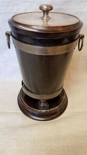 Antique Wood And Brass Paint Decorated  Covered Container w/ dog
