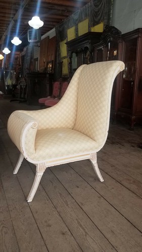 PAIR OF FRENCH LEFT RIGHT RECAMIER STYLE CHAIRS
