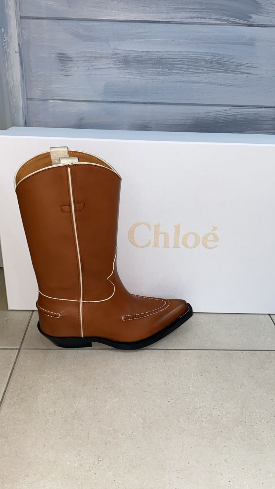 Pre-owned Chloé Texan Cowboy Boots In Leather Women Brown Size Eu 36 Ch