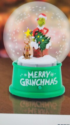 Gemmy Merry Grinchmas Grinch and Max with Tree Snow Globe Plays Music New