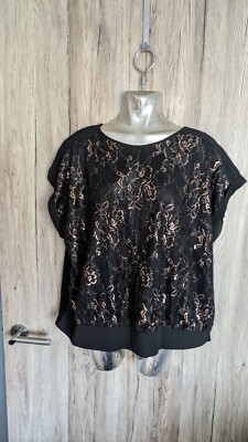 Oasis Top Black Gold Floral Lace  Sleeveless Cropped Size L 14-16 RRP £35 Nee