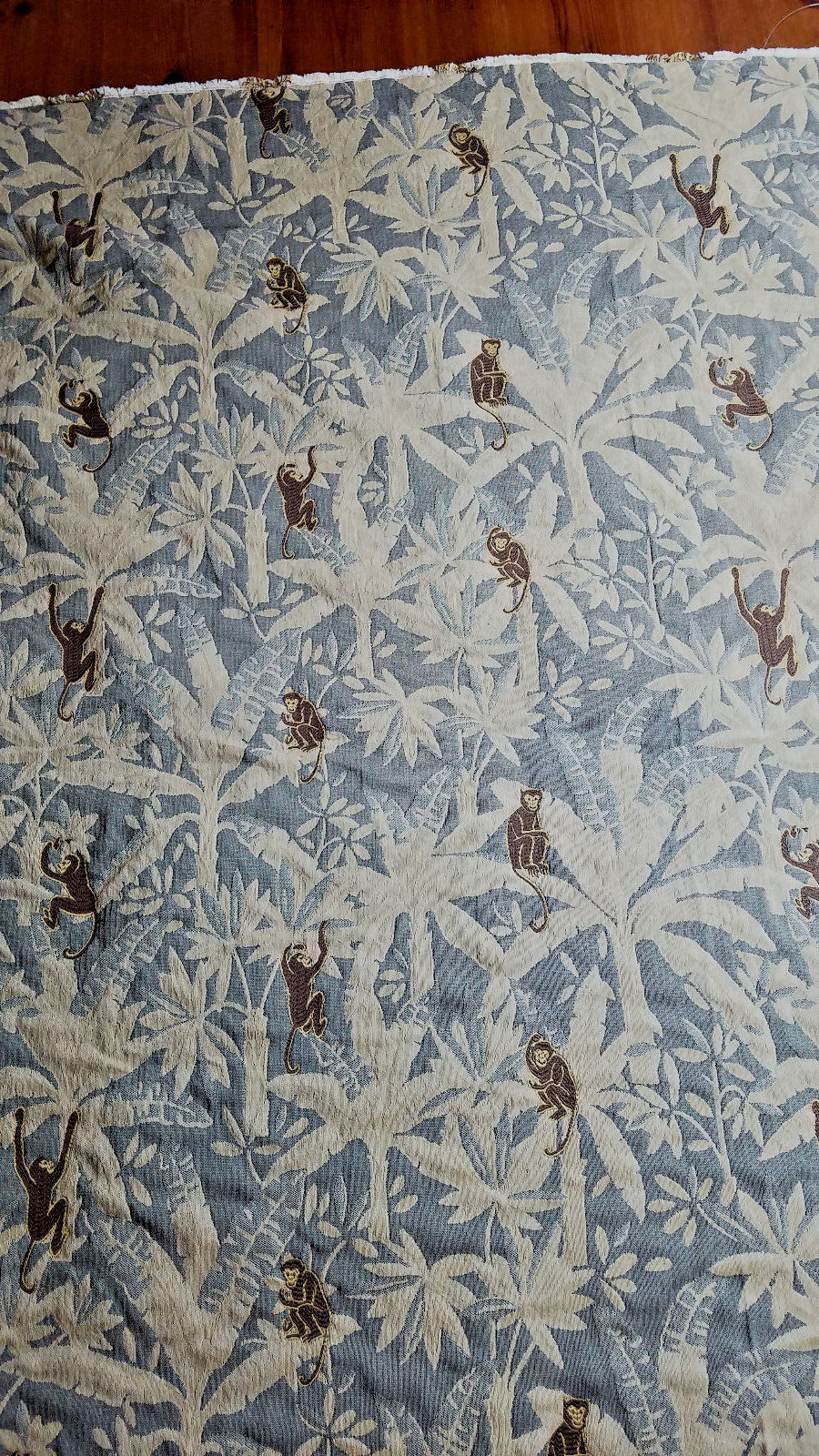 Vintage Embroidered Jacquard Fabric W/Monkeys   Cotton  1.3 Yards - 57