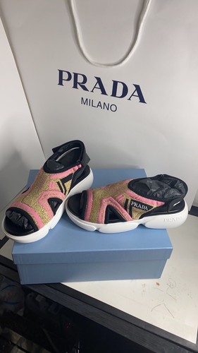 Pre-owned Prada 1x361l Women's Pink Black Knit Lure Cloudburst Shoes, Euro 35.5, 36.5
