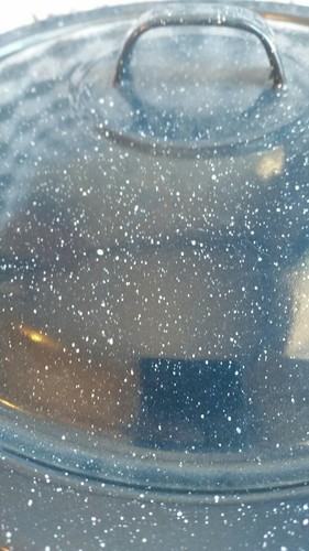 Vintage Graniteware Small Stock Pot Cauldron Blue Speckled Enamel