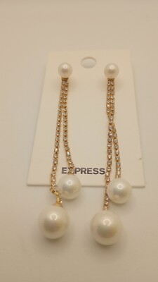Express Gold Tone Faux Pearl Dangle/Drop Earrings