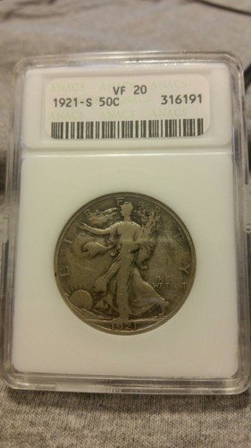 1921-S 50C ANACS VF20 Walking Liberty Half Dollar