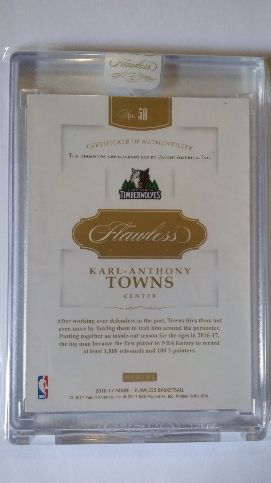 2016-17 Panini Flawless Karl-Anthony Towns 10/10 Double Diamond Timberwolves #58