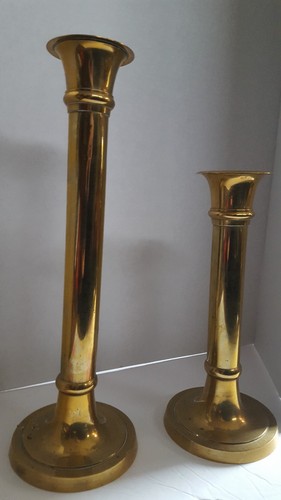 Vintage Brass Column Pillar Candle Holders Pair