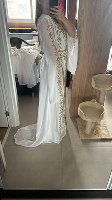 Abito caftano in seta ricamato a mano: Dubai Farasha Jalabiya Abaya - Italia