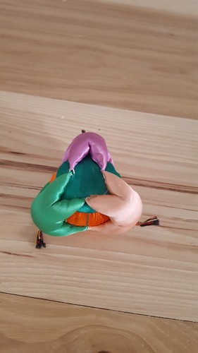 Vintage Small Silk Domed Orange Pin Cushion 3 Chinese Sumo Children