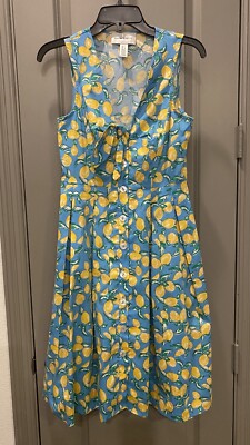 Donna Morgan Lemon Print Button Front Sleeveless Midi Dress Size 2