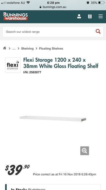 Floating Shelves High Gloss White 1200 X 240 X 38mm Dressers