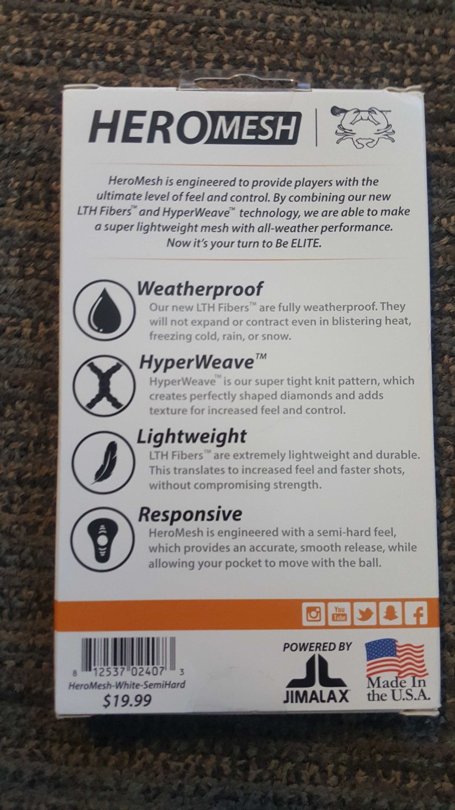 East Coast Dyes HeroMesh Semi-Hard Lacrosse Mesh White