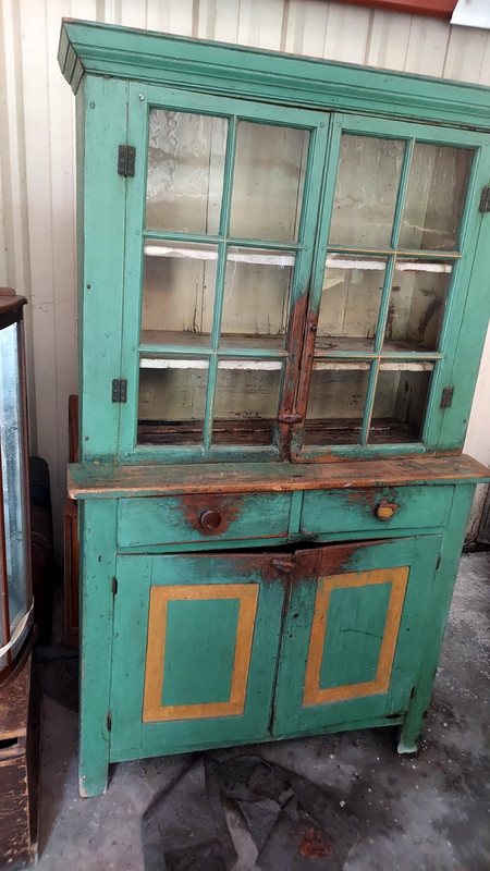 1830s Hutch Primitive American Pennsylvania Green/yellow painted!