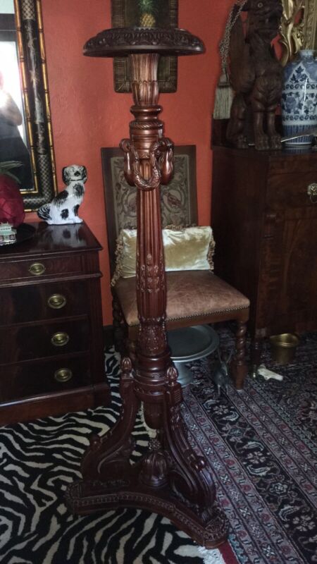 Large Antique Victorian Ornate Wood Carved Mahogany Display Plant Stand Pedestal
